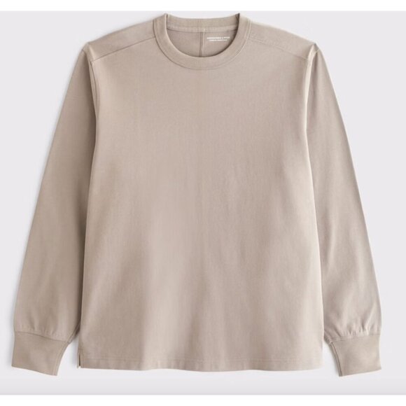 Abercrombie Men's Long-Sleeve Premium Heavyweight Tee in Light Brown Size Large - Picture 1 of 5